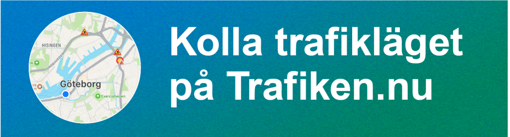 Banner med en realtidskarta och med texten Kolla trafikläget på Trafiken.nu