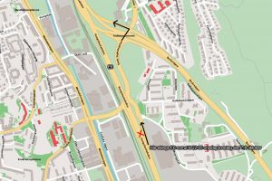 Karta som visar var vid Kallebäcksmotet som två nattliga avstängningar sker av E6 norrut.