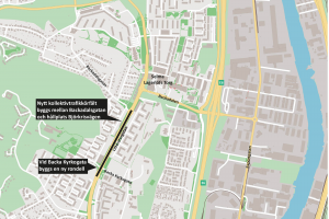 karta över Litteraturgatan och första etappen av ombyggnationen till stadsgata