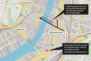 Som framgår gäller det påfarten för den trafik som kör på E45 från Karlstad-hållet, eller på E20 från Stockholms-hållet, och ska svänga av till Tingstadstunneln för att köra mot Hisingen.