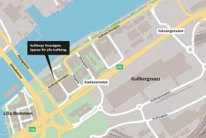 Karta som visar var Gullbergs Strandgata ligger.