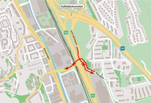Karta som visar stängda anslutningar i korsningen Sankt Sigfridsgatan-Mejerigatan.