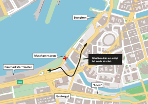 Karta som visar hur biltrafiken leds om när Masthamnsbro är stängd.