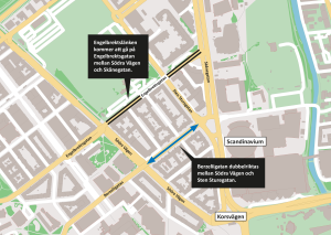 Karta som visar att Berzeliigatan blir dubbelriktad mellan Södra Vägen och Sten Sturegatan.