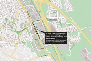 Karta över Mölndalsvägen där ett körfält stängs permanent mellan Lana-Varbergsgatan.