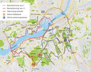 Karta över bansträckningen över Göteborgsvarvet Marathon 2023