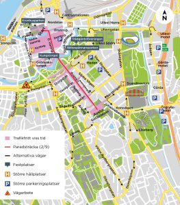 karta som visar sträckningen för jubileumsparaden
