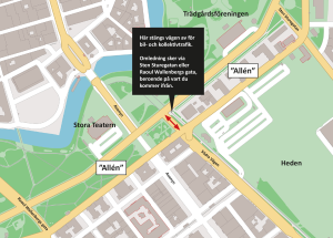 Karta som visar att det inte går att korsa Allén i korsningen Allén-Södra Vägen.