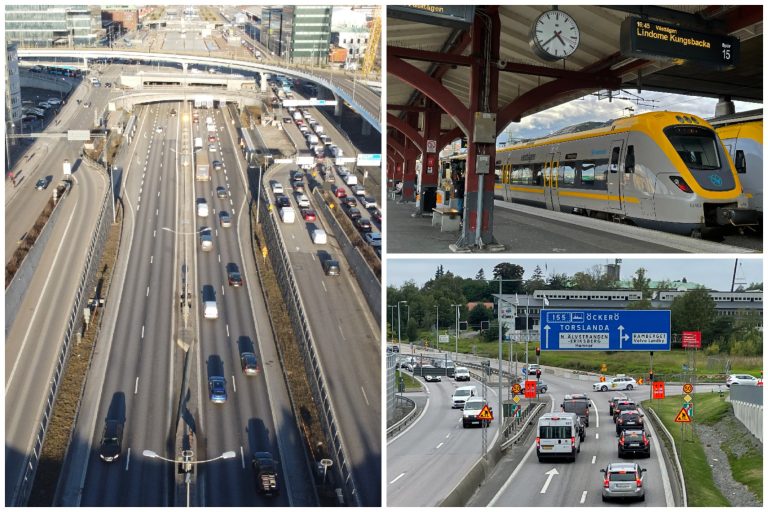 Bildkollage över bilar och vägar på SödraSjöfarten,Göteborgs C och Lundbyleden