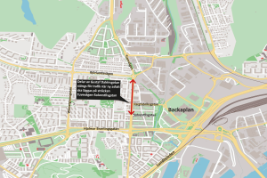 Karta visar Gustaf Dalensgatan på Hisingen och vilken sträcka ny asfalt ska läggas hösten 2023