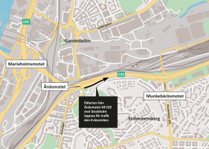 karta som visar att påfarten från Ånäsmotet mot E20 stockholm öppnar