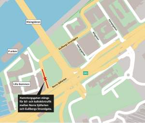 Karta som visar att Hmantorgsgatan stängs