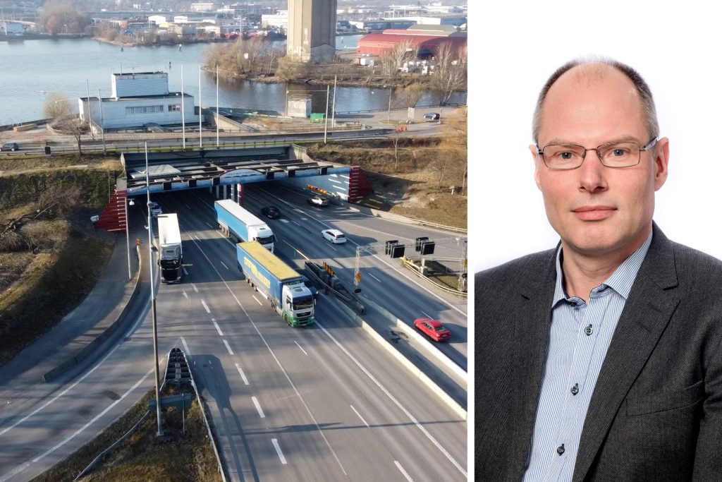 Kollage med bild över Tingstadstunneln och sektionschefen Stefan Frisk.