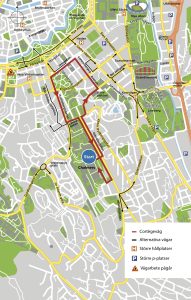 Göteborgs Stads karta som visar paradvägen för Cortègen 2024 via Avenyn och Vasagatan.