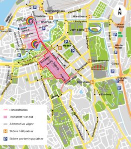 karta som visar prideparadens sträckning