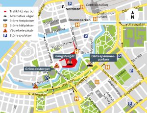 Karta över för festplatserna i centrum för Göteborgs Kulturkalas 2024