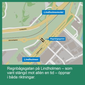 Karta som visar att Regnbågsgatan på Lindholmen öppnar i båda riktningar.