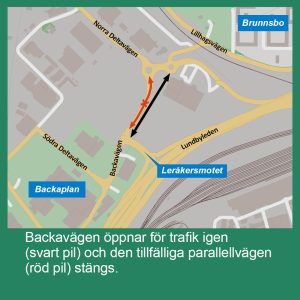 karta som visar att en tidigare avstängd del av backavägen öppnar