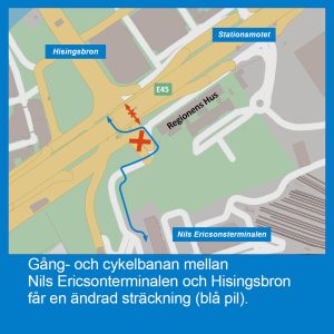 Gång- och cykelbanan får en ny sträckning mellan Nils Ericsonterminalen och Hisingsbron