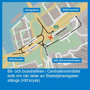 Trafiken i Centralenområdet får ändrade körvägar när Stadstjänaregatan stängs på en sträcka