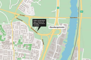 Karta som pekar ut var Klarebergsvägen ligger och vilken sträcka som berörs av byggnationen i området.