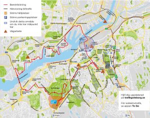 Kartan visar hur du tar dig fram i trafiken under Göteborgsvarvet 2022