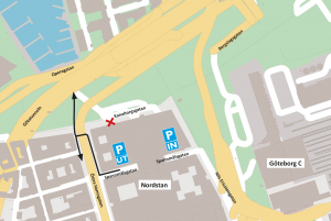 Karta över ny utfart från Nordstans p-hus via Spannmålsgatan