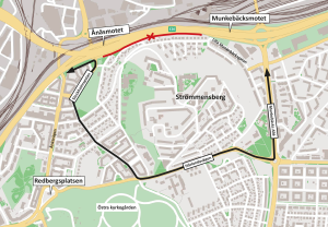 karta över omledningsväg för cyklister via härlanda