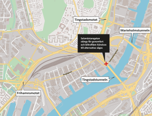 Karta som visar var Salsmästaregatan stängs den 2 januari 2023. 