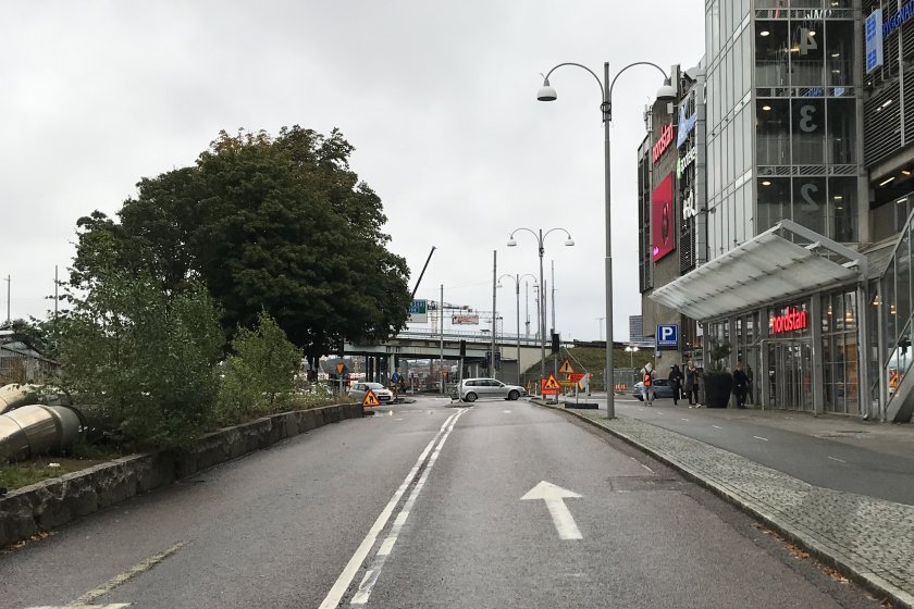 Under tiden som Södra Sjöfarten är stängd leds bil- och kollektivtrafiken om via Kanaltorgsgatan och Bergslagsgatan. Bild: Trafik Göteborg